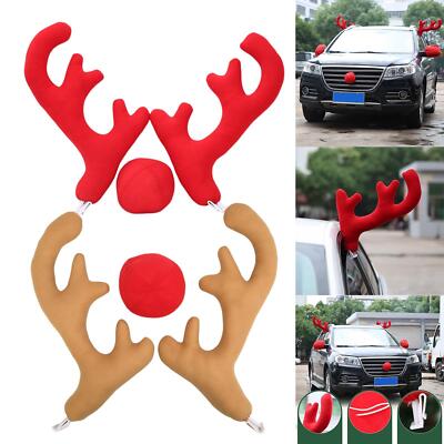 Christmas Car Reindeer Antlers & Nose Kit - Rudolph Costume Decor With Bells, Fits Most Cars