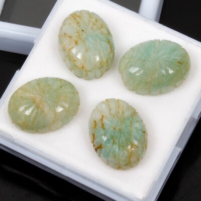 Natural Untreated Green Blue Amazonite Oval Carved 20x15mm Calibrated Gemstones