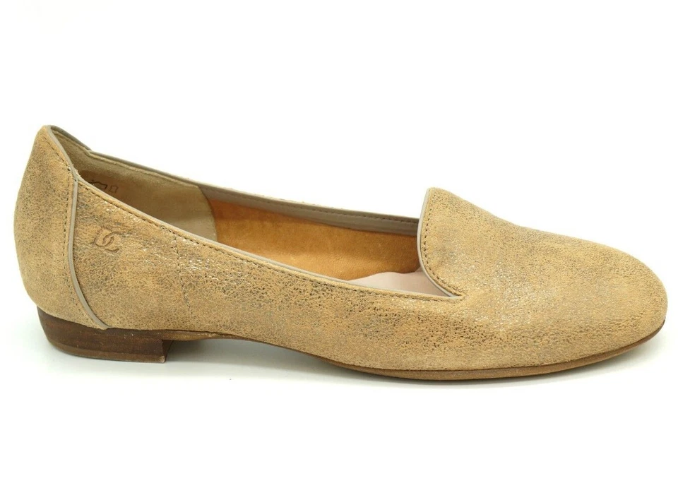 Donna Carolina bequeme weiche edle Glitzer Glamour Slipper Beige Gold Flach