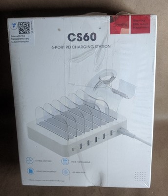 60W 6-Port Charging Station for Multiple Devices, PD 20W USB C Fast Charging ...