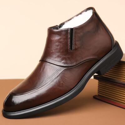 Men's Winter Cotton Side Zip High Top Loafer Warm Formal Business Oxfords Shoes