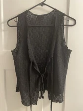 Nasty Gal Textures Lace Tie Front Wastecoat Vest  Black Large 