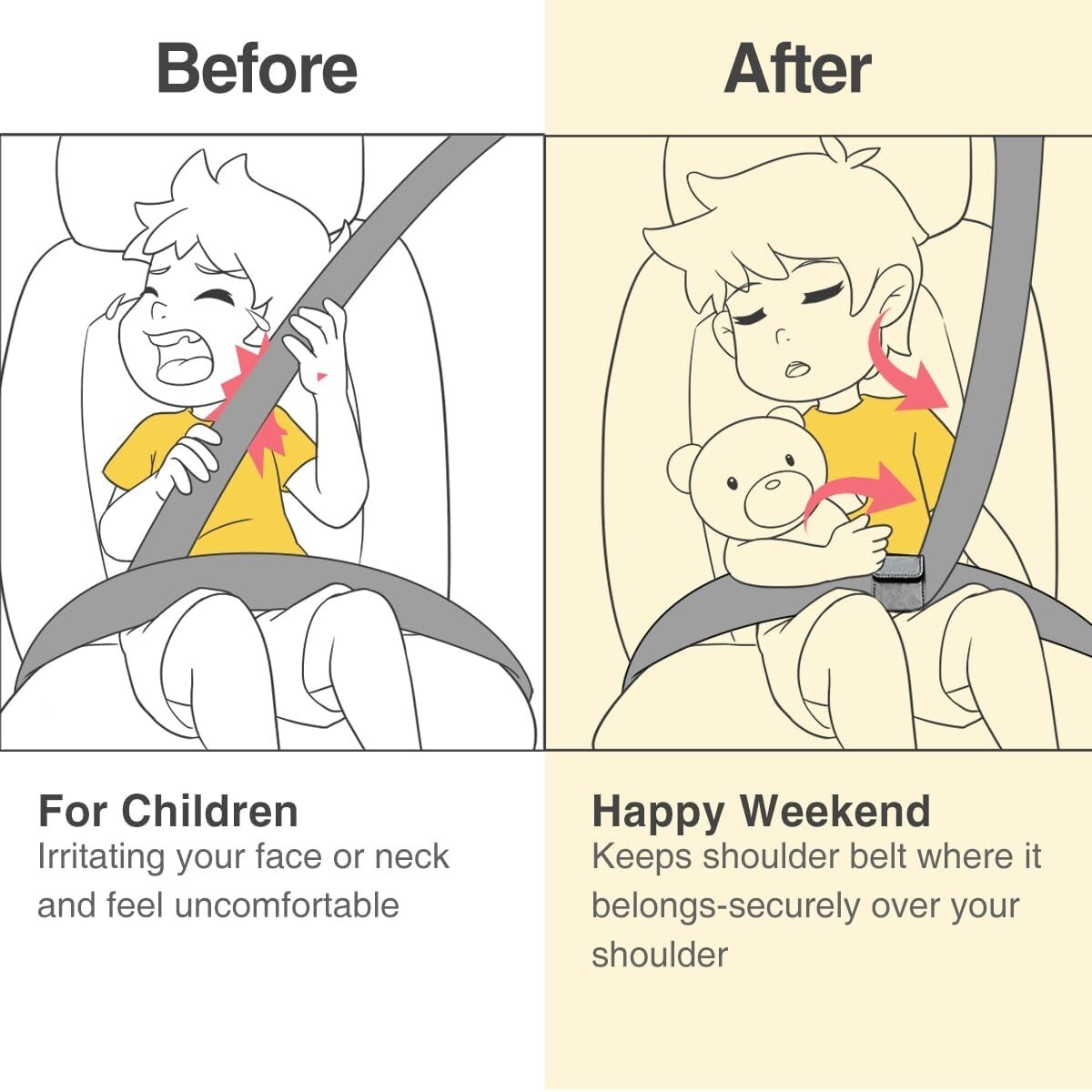 Auto Seat Belt Adjuster with Locking Clip & Soft Leather Protector - 2 Pack