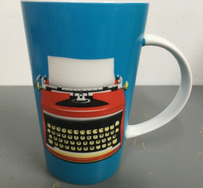 Maxwell & Williams Christopher Vine Conical Coffee Mug Blue Vintage Typewriter