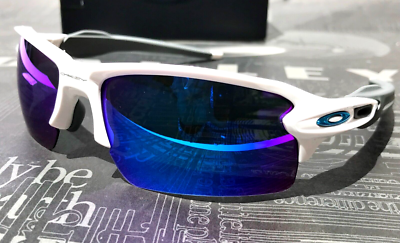 Oakley FLAK 2.0 Shiny White POLARIZED Galaxy Blue Lens Sunglass