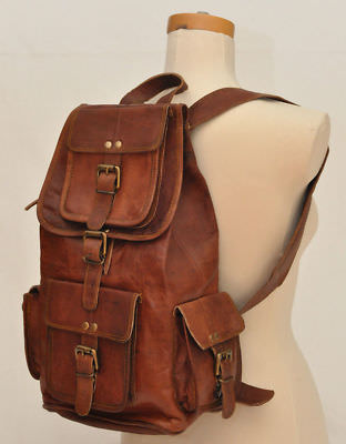 Echt Leder Tasche Rucksack Herren Laptop S Reise Groß Vintage Wandern Camping...