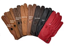 MEN'S CHAUFFEUR  REAL SHEEPSKIN LEATHER CAR DRIVING GLOVES with snap