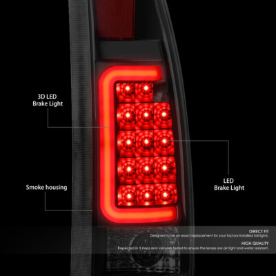 HECASA LED Tail Lights Compatible With 1988-2000 Chevy Silverado GMC Suburban Tahoe Sierra C/K 1500 2500 3500 Blazer Yukon Smoke Brake Lamps W/o Bulbs Pair Replacement For GM2800104 GM2801104