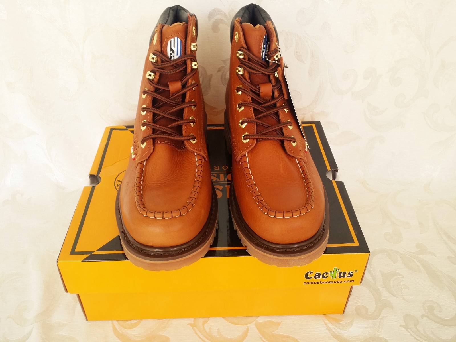 Cactus Work Boots 625M Light Brown 6" Moc Toe Real Leather New In Box