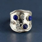 Vintage Sterling Silver Lapis Lazuli Blue Topaz Cigar Band Ring Size 8.75 9.5g
