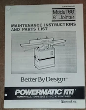 POWERMATIC #60 8" Wood Jointer Owner Instruction & Parts Manual 0536 Photo Copy