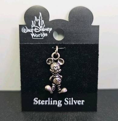 Mickey Mouse Disney Sterling Silver 925 Charm 3D Necklace Pendant on Card 1'' NEW