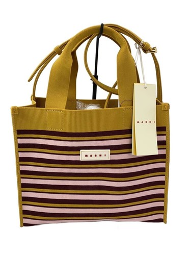 Marni Striped Polyester Handbag Multi-Color Used Authentic