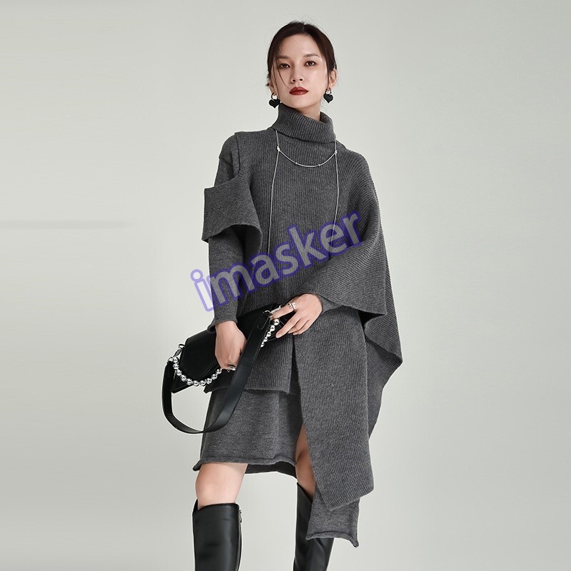 Women's Loose Irregular Slit Knitted Dress Japanese Loose Coat Sweater