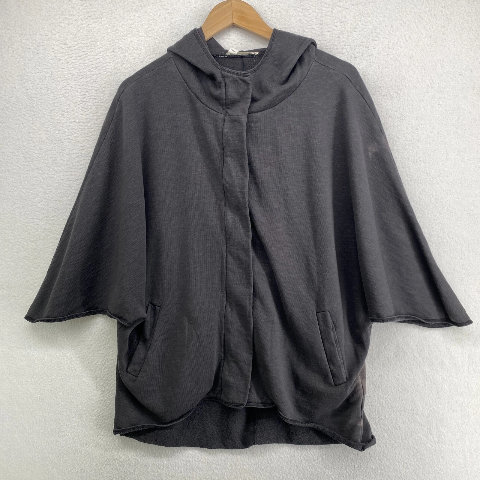 EILEEN FISHER Cardigan S Cotton Poncho Hoodie Garment Dyed French Terry Gray