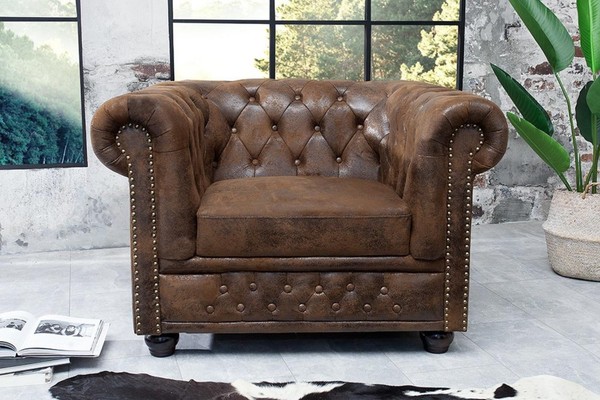 Chesterfield Sessel Fernseh Couch 1 Sitzer Sofa Textil Stoff Couchen Polster Neu-image