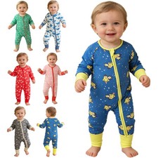 Baby Boys Girls Printed Pajamas Romper 2-Way Zipper Footed Jumpsuit Sleepwear