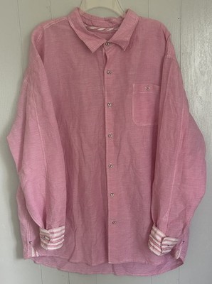 Tommy Bahama Mens 3XT Pink Gingham Contrasting Trim Long Sleeve Button Shirt