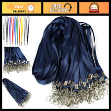 100 Pcs Navy Blue Lanyards for ID Badges, Flat with Badge Clip J-Hook