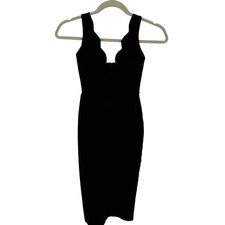 Lulus XS Bodycon Dress Sleeveless Black Scalloped V-Neck Tank LBD Party Sexy