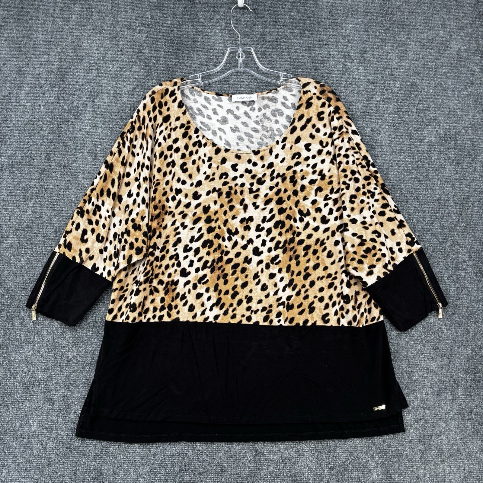 Calvin Klein Plus Size 1X Leopard Print Tunic Top 3/4 Sleeve Mob Wife Style