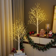 White LED Birch Tree with 144 Warm White Lights, 24 inch Tabletop Christmas T...