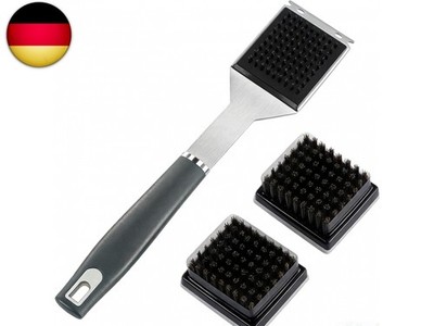 Grillbürste und Schaber mit 2 Ersatzbürsten, BBQ Barbecue Ofen Grill Küche Me