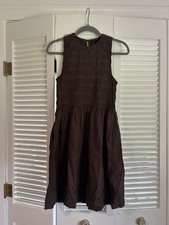Madewell Melody Smocked Mini Dress Small Brown Cotton Poplin NW337