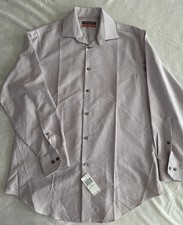 Geoffrey Beene Fitted Red White Wrinkle Free Striped Dress Shirt 15 32/33