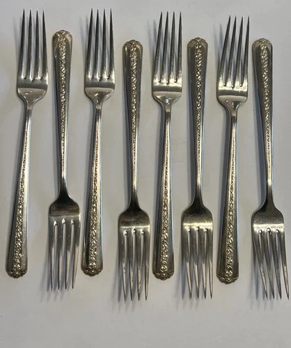 SET OF 8 STERLING SILVER TOWLE RAMBLER ROSE 1937 Dinner FORKS With Storage Bag