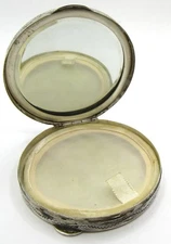 800 SILVER VINTAGE POWDER COMPACT MIRROR MAKEUP FLORAL MOTIF HAND CHASED