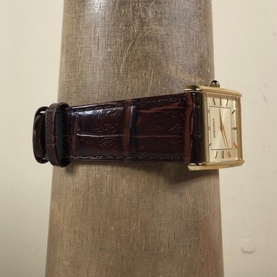 Seiko Men 4N30-00G0 Dress Tank Gold Tone Black Leather Quartz 28mm