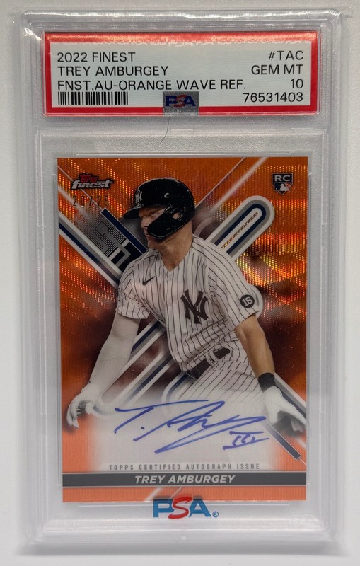 2022 Topps Finest Trey Amburgey Orange Auto /25 Yankees PSA 10