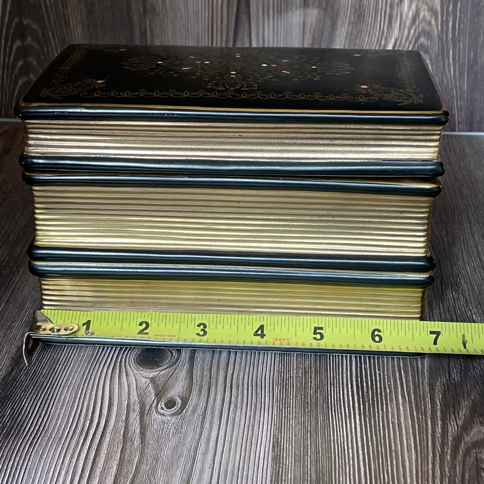 Decorative Book Shaped Ceramic Storage Trinket Box Black & Gold 7685