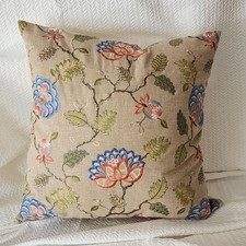 Embroidered Floral Pillow Cover in Brown, Blue, Peach