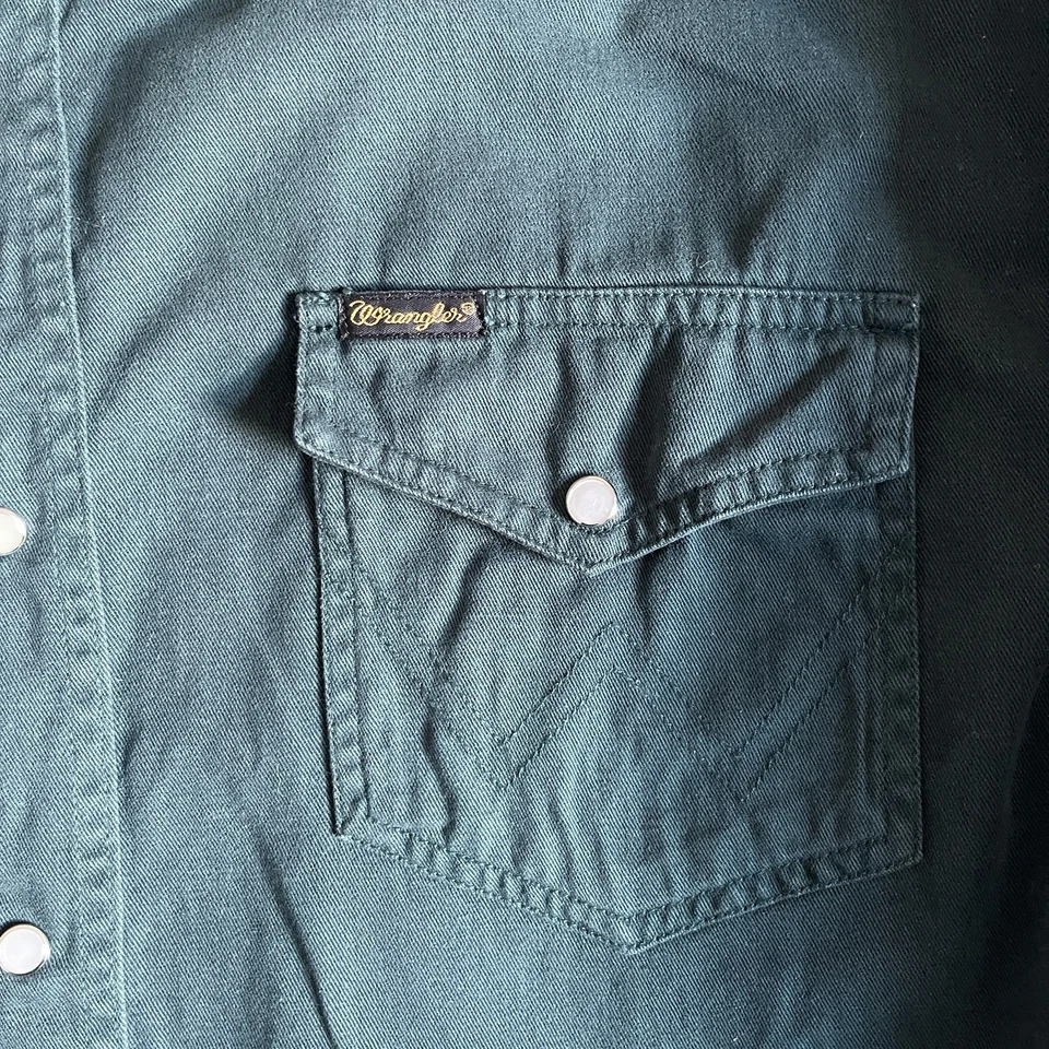 Wrangler Vintage Cotton Western Shirt Mens XL Green Pearl Snap Buttons - Image 4 of 4
