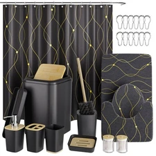 Bathroom Set Black and Gold Bathroom Accessories Set 24PCS Bathroom Sets with...