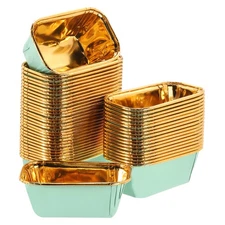 50 Pcs Cupcake Liners, Single-sided Aluminum Foil, Light Green (Rectangle)