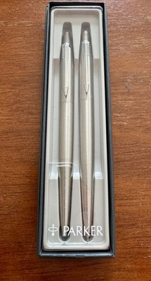 #ad PARKER Classic Brushed Stainless Steel Jotter Pen amp; Pencil Set New In Box $25.99