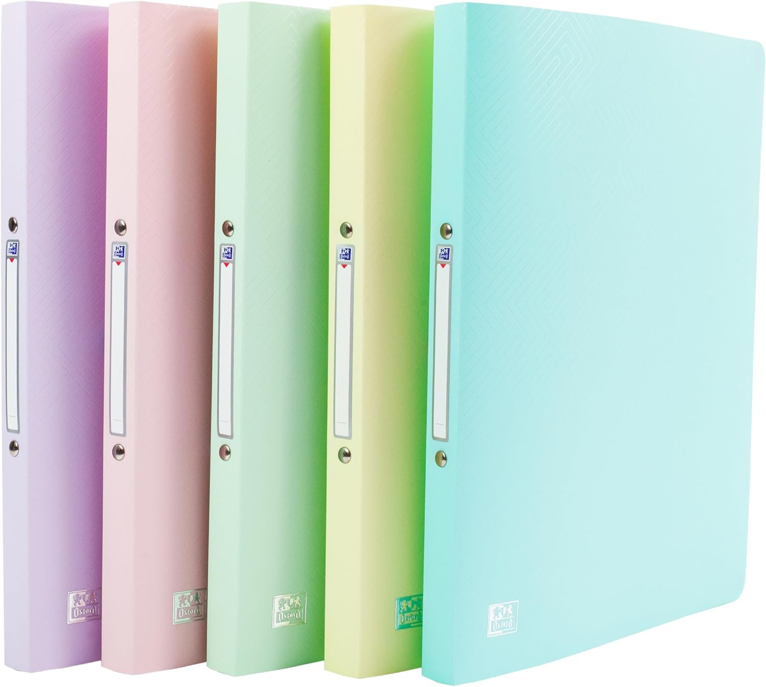 Oxford A4 Pastel Ring Binders, 5 Pack of Lightweight & Flexible Plastic Folders