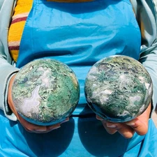 4.64LB 2pcs Natural Aquatic Plants Agate Sphere water grass Moss agate Ball