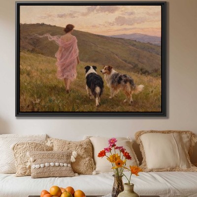 Pastoral Rural Dog Border Collie Oil Painting Canvas Wall Art Living Room Decor