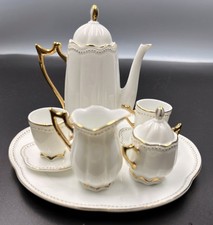 Vintage White Miniature China Tea Set Victorian Gold Trim Genmore Corp 8pcs