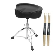 Heavy Duty Drum Throne with Two Drumsticks, Motorcycle Style Drum Seat, 
