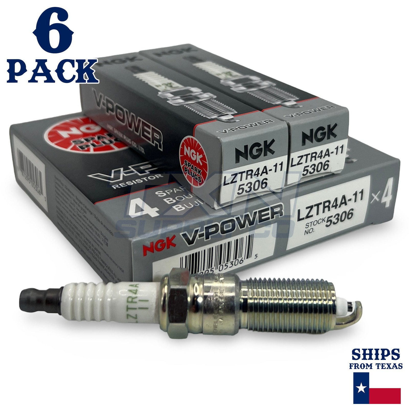 6 Pack NGK V-Power 5306 Spark Plugs LZTR4A-11