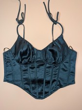 SHEIN Women s Teal Satin Corset Bustier Crop Top Tie Straps Size M