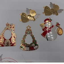 Vintage Gloria Duchin Gold Tone Enamel Christmas Ornament 5pc Set Angels 1993 96