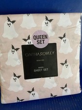 NEW PINK HALLOWEEN GHOSTS QUEEN SIZE SHEET SET CYNTHIA ROWLEY