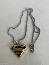 DC Comics Superman Stainless Steel Brush Gold Plated Pendant 22in Necklace Chain