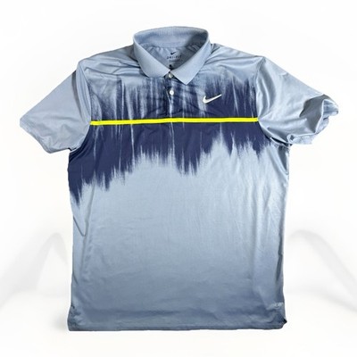 Nike Dri-Fit Polo Large Standard Fit Vapor Fog Print Gray Neon Stripe Golf